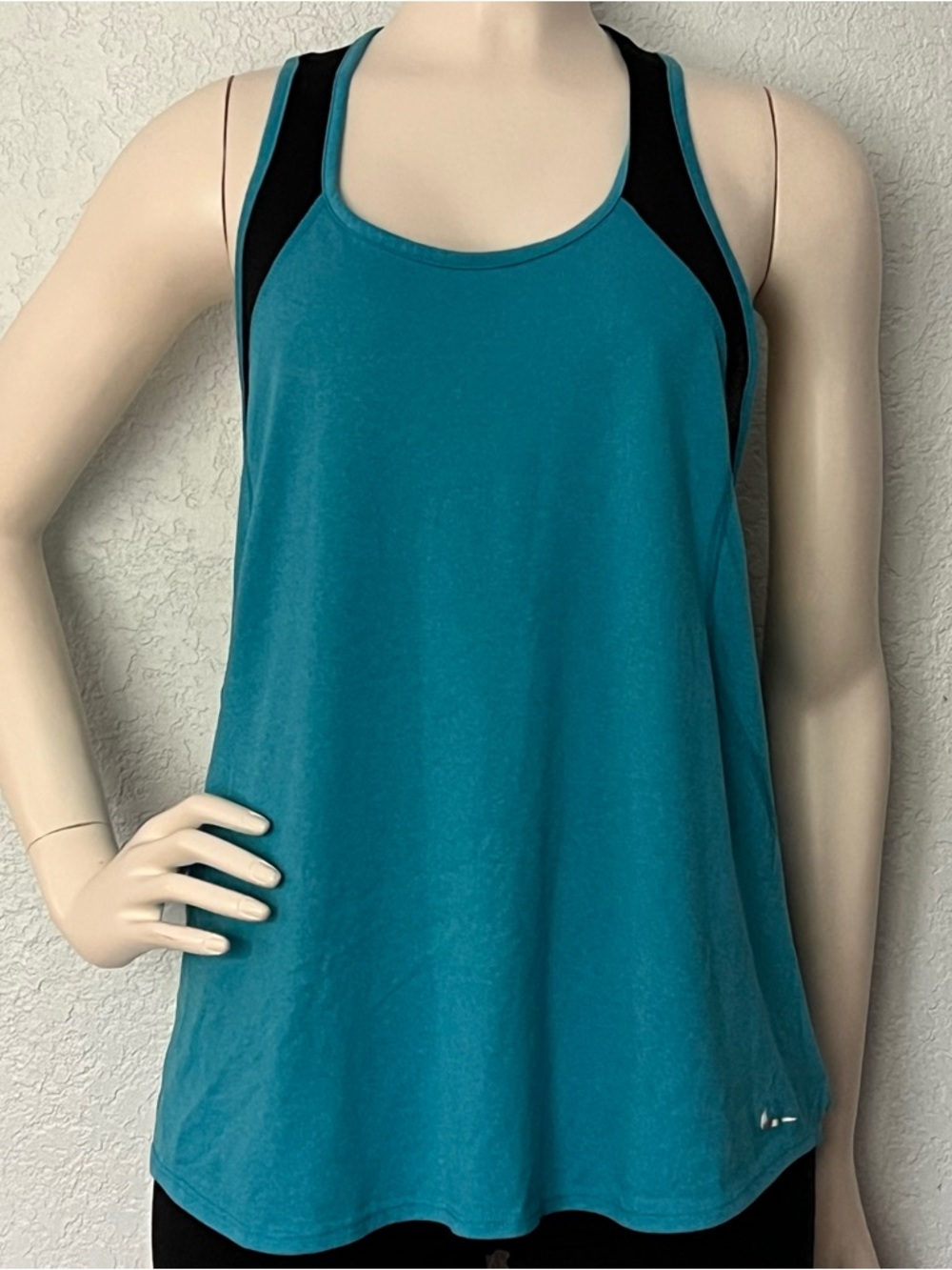 Nike Dri Fit Open Back Tank Womens Large Turquoise Black Workout Gym Top